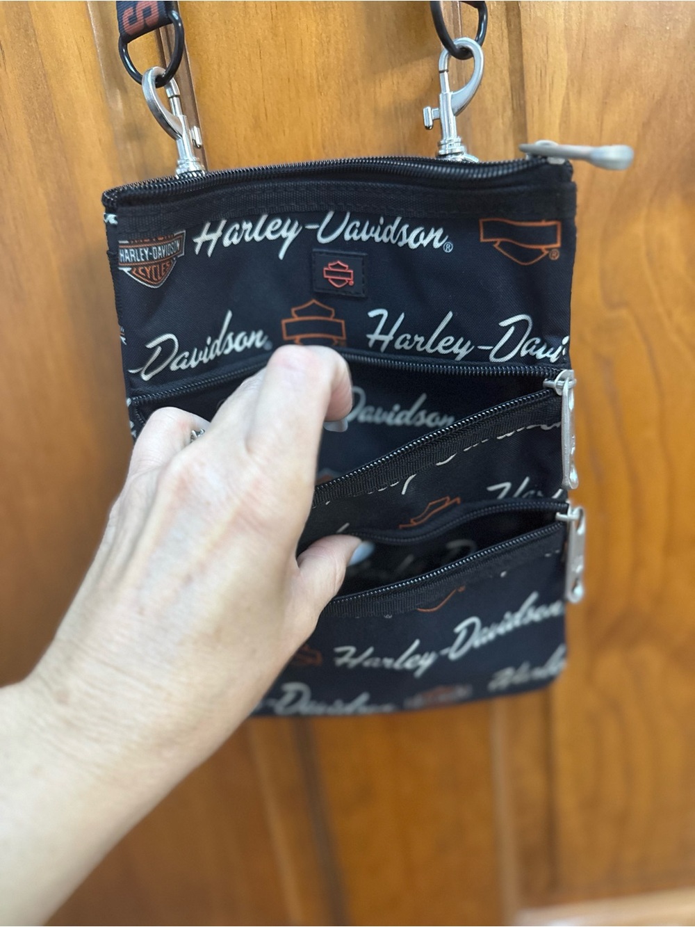Harley-Davidson Black Crossbody Pouch with Orange Logo Accents - Picture 3 of 10